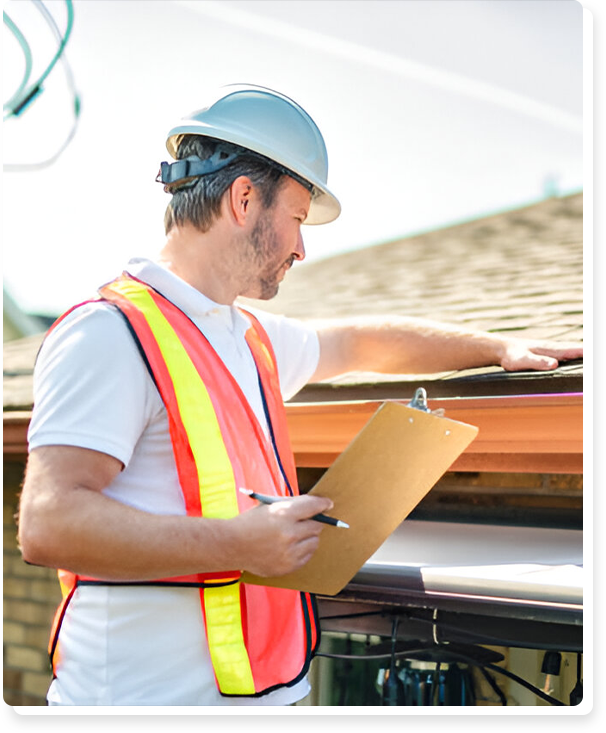 Customer service representative assisting with roof inspection inquiries
